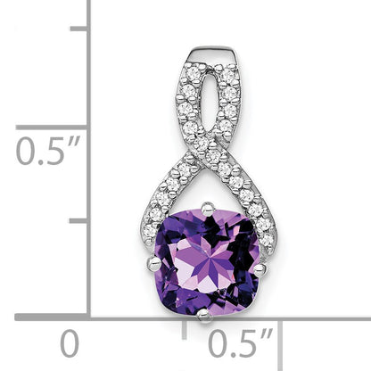 14k White Gold 7mm Cushion Amethyst and Diamond Chain Slide