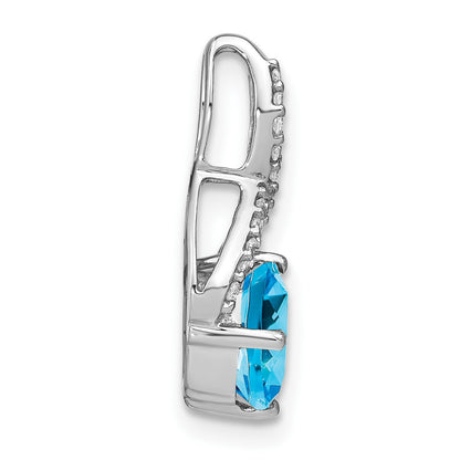 14k White Gold 7mm Cushion Blue Topaz and Diamond Chain Slide