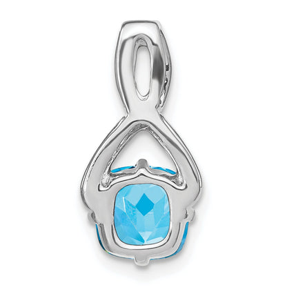 14k White Gold 7mm Cushion Blue Topaz and Diamond Chain Slide