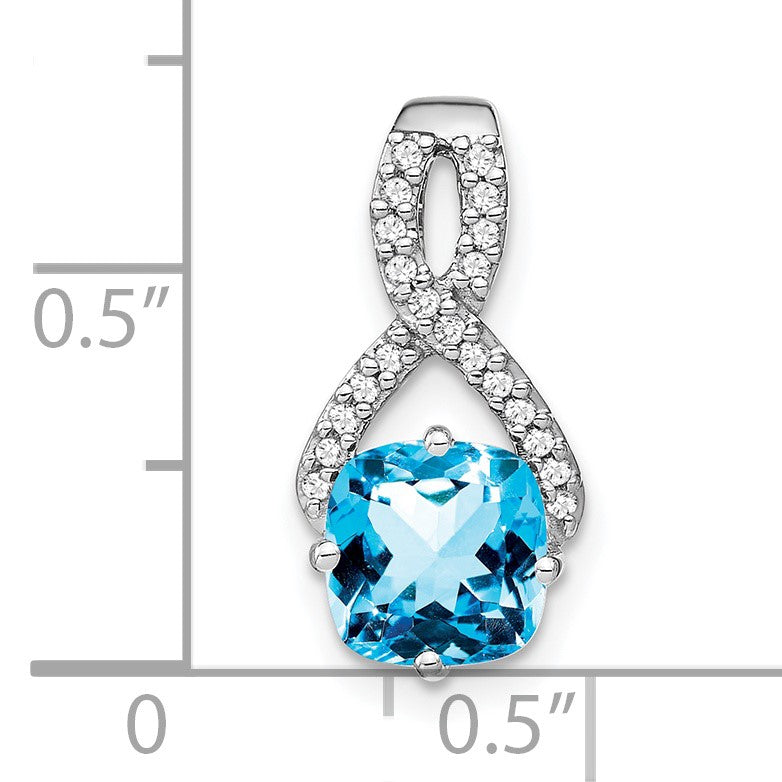 14k White Gold 7mm Cushion Blue Topaz and Diamond Chain Slide
