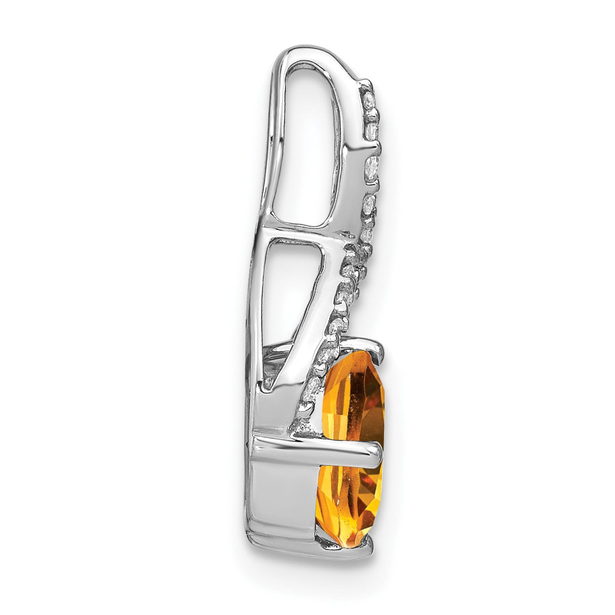 14k White Gold 7mm Cushion Citrine and Diamond Chain Slide