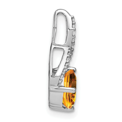 14k White Gold 7mm Cushion Citrine and Diamond Chain Slide