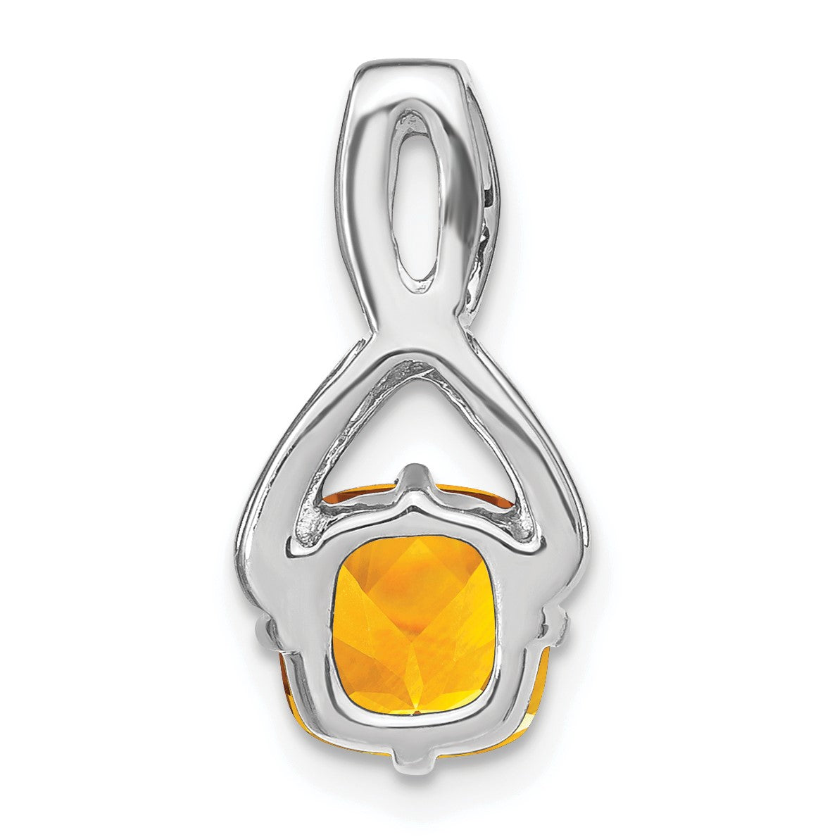 14k White Gold 7mm Cushion Citrine and Diamond Chain Slide