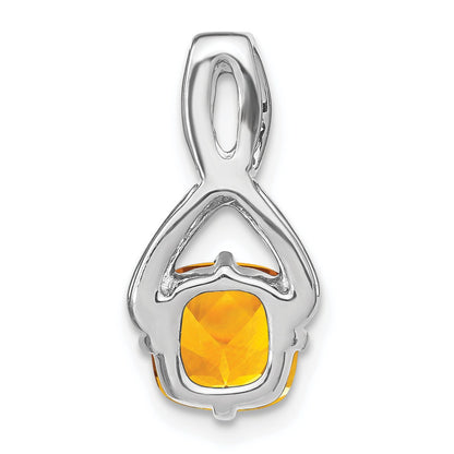14k White Gold 7mm Cushion Citrine and Diamond Chain Slide
