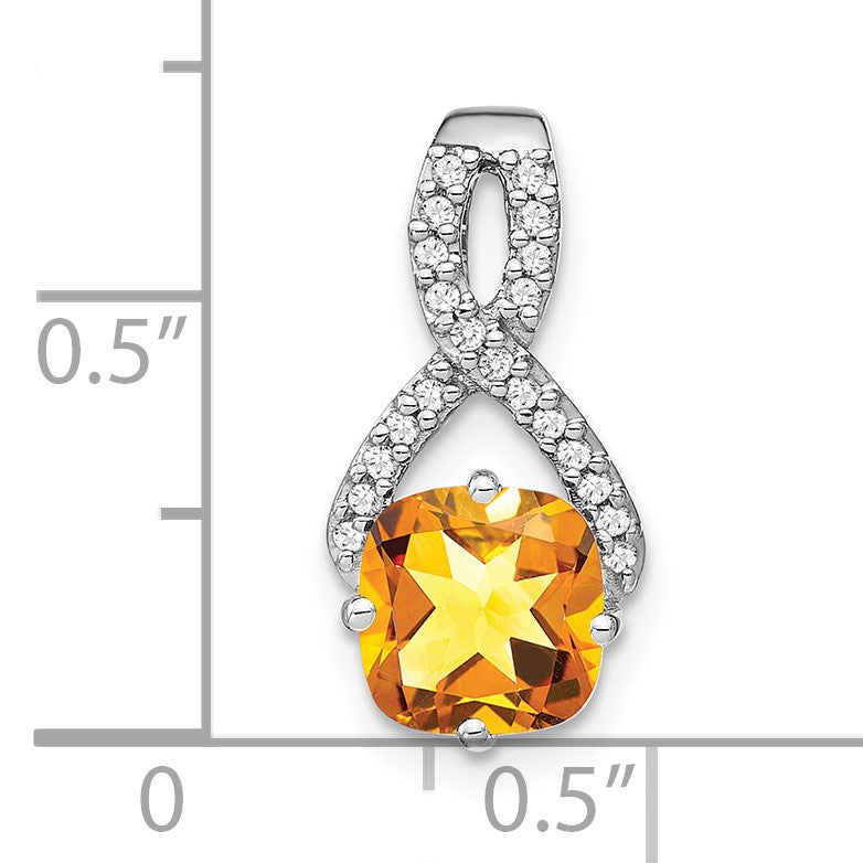 14k White Gold 7mm Cushion Citrine and Diamond Chain Slide