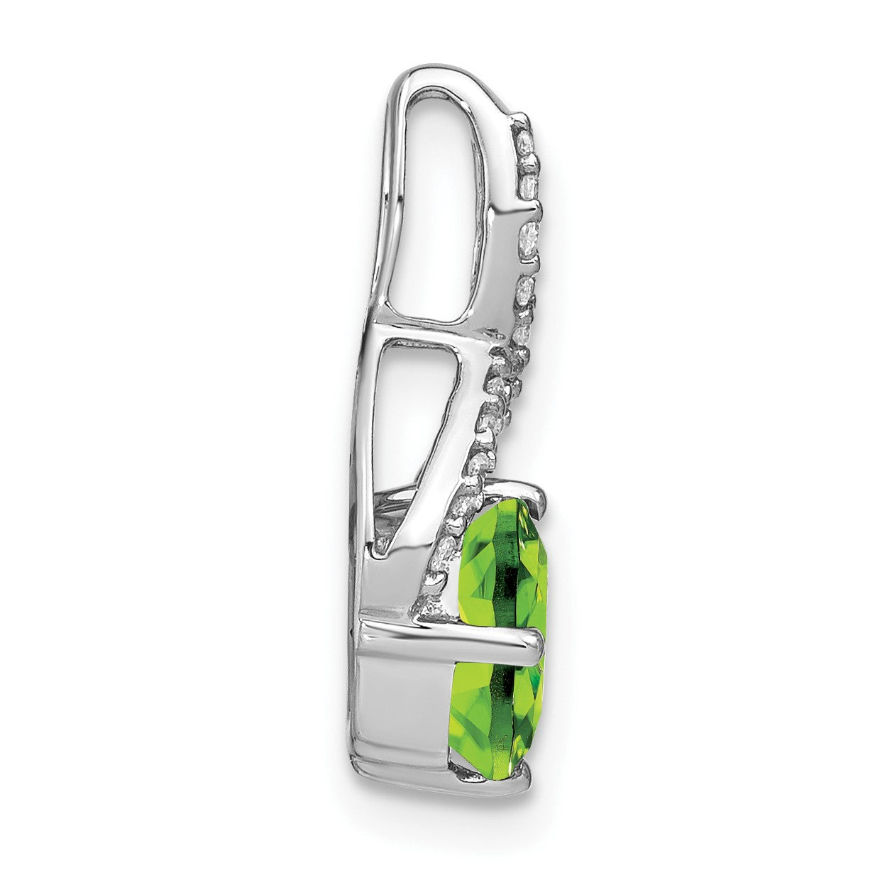 14k White Gold 7mm Cushion Peridot and Diamond Chain Slide