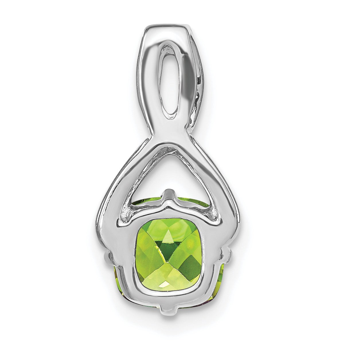 14k White Gold 7mm Cushion Peridot and Diamond Chain Slide