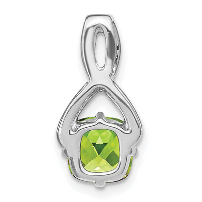 14k White Gold 7mm Cushion Peridot and Diamond Chain Slide