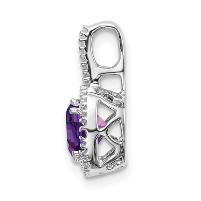 14k White Gold 6mm Cushion Amethyst and Diamond Pendant