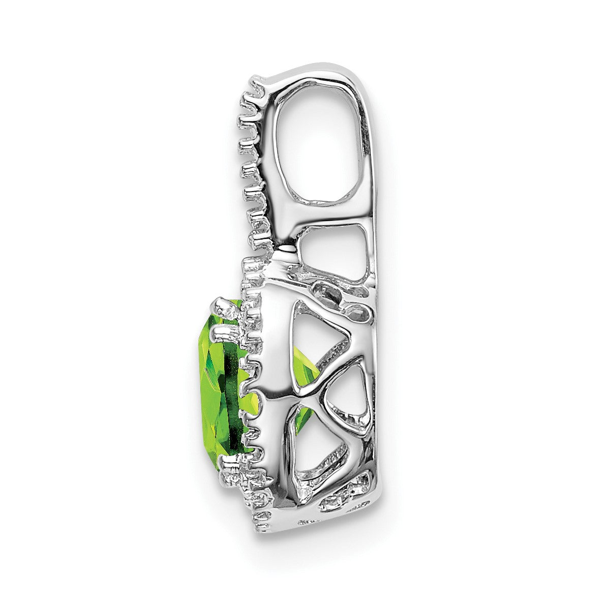 14k White Gold 6mm Cushion Peridot and Diamond Pendant