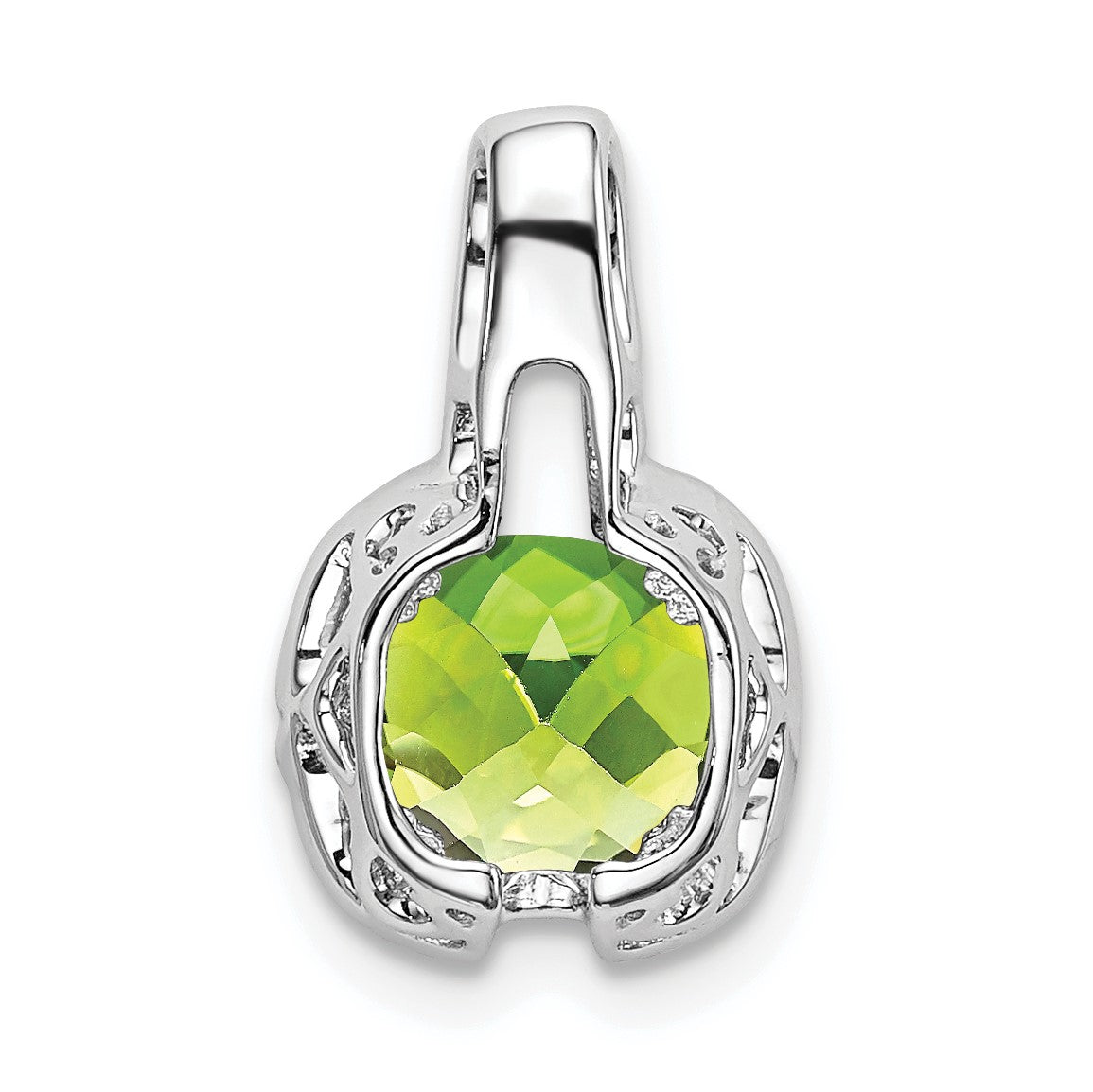 14k White Gold 6mm Cushion Peridot and Diamond Pendant
