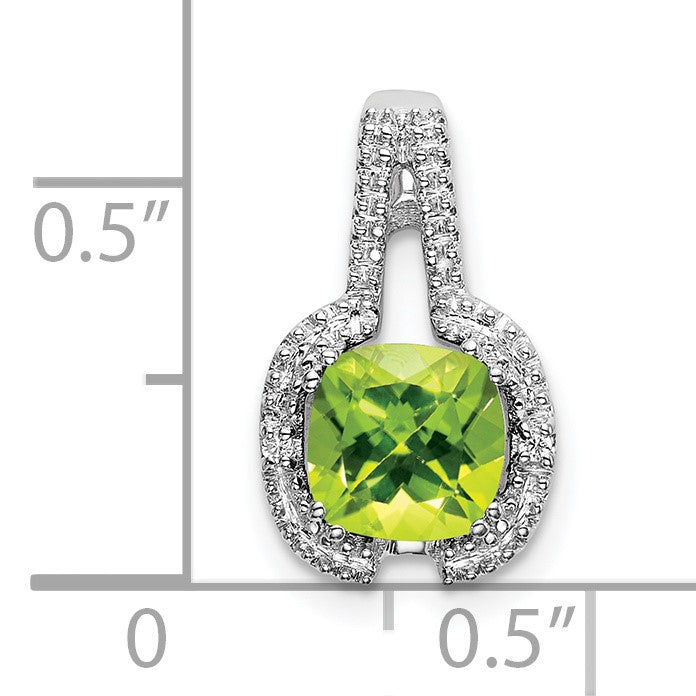 14k White Gold 6mm Cushion Peridot and Diamond Pendant