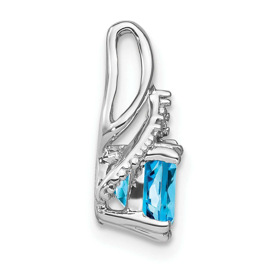 14k White Gold 7mm Cushion Blue Topaz and Diamond Fancy Chain Slide