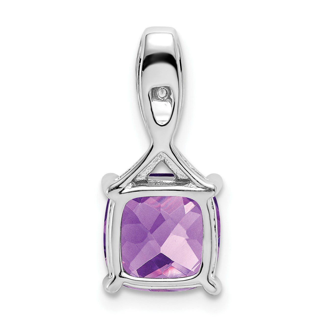 14k White Gold 8mm Cushion Amethyst and Diamond Chain Slide