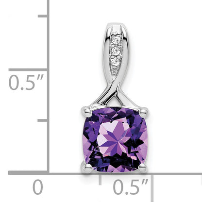 14k White Gold 8mm Cushion Amethyst and Diamond Chain Slide
