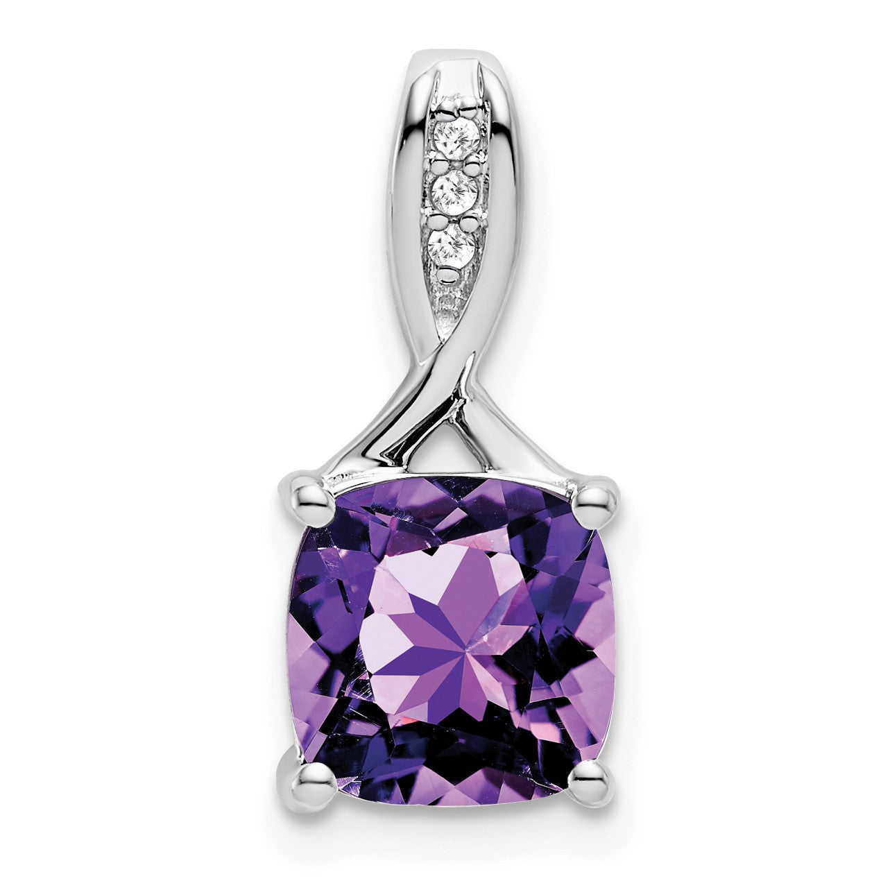 14k White Gold 8mm Cushion Amethyst and Diamond Chain Slide
