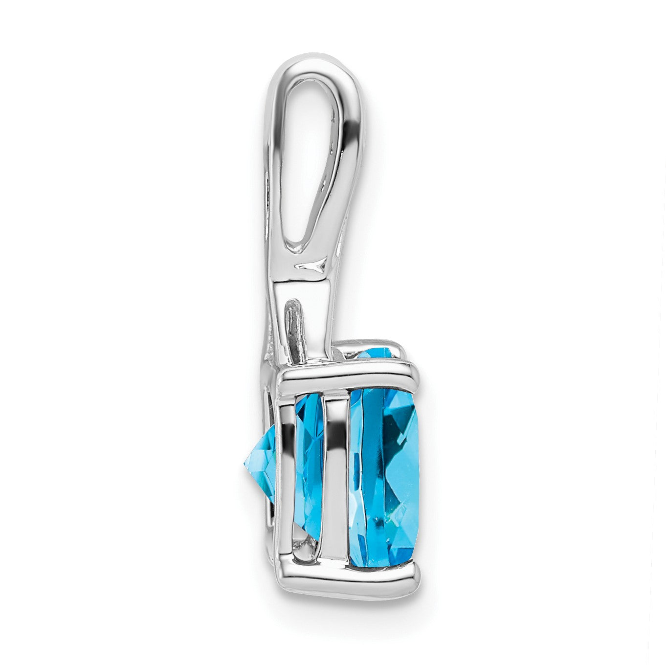 14k White Gold 8mm Cushion Blue Topaz and Diamond Chain Slide