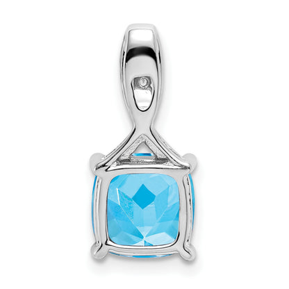 14k White Gold 8mm Cushion Blue Topaz and Diamond Chain Slide