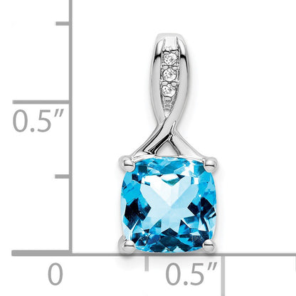 14k White Gold 8mm Cushion Blue Topaz and Diamond Chain Slide