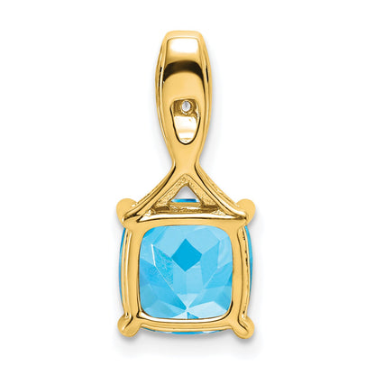 14k 8mm Cushion Blue Topaz and Diamond Chain Slide