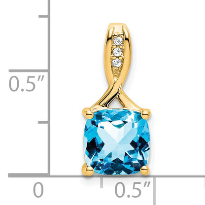 14k 8mm Cushion Blue Topaz and Diamond Chain Slide