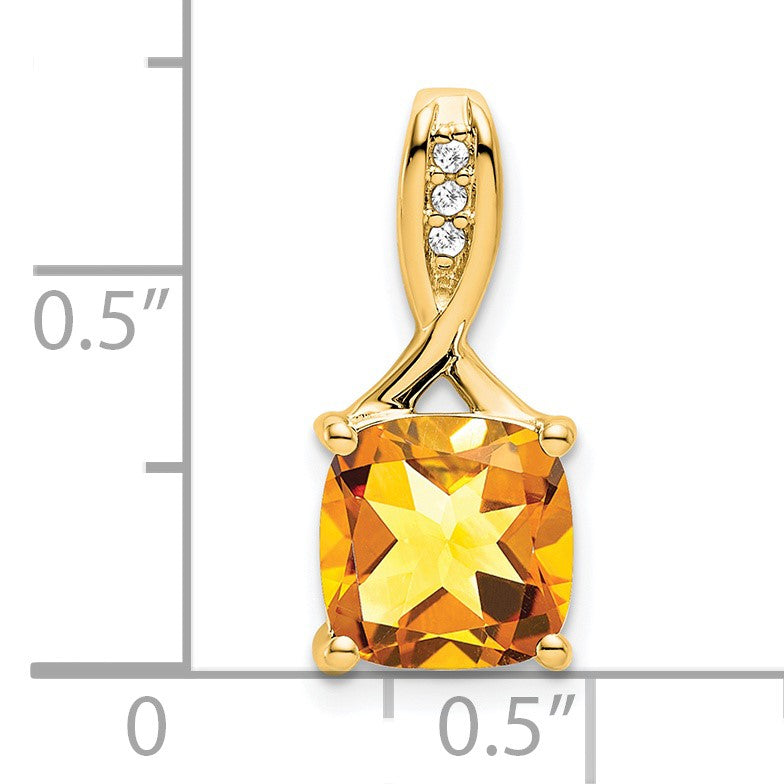 14k 8mm Cushion Citrine and Diamond Chain Slide