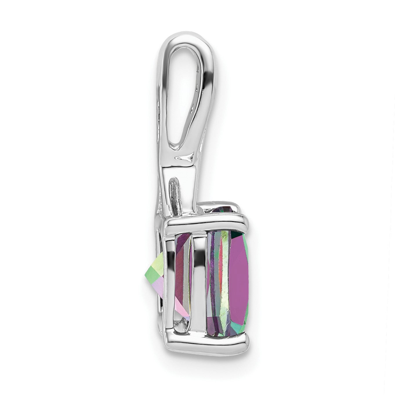 14k White Gold 8mm Cushion Mystic Fire Topaz and Diamond Pendant