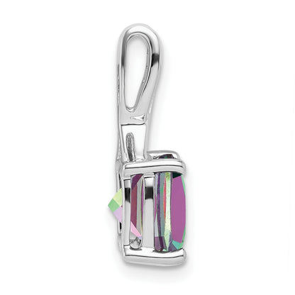 14k White Gold 8mm Cushion Mystic Fire Topaz and Diamond Pendant