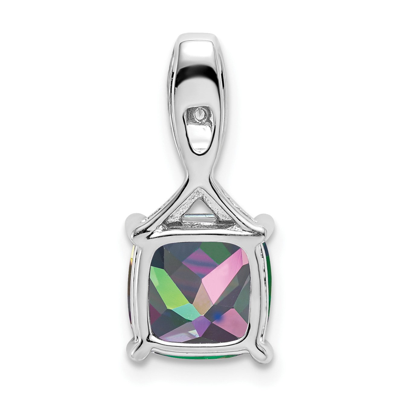 14k White Gold 8mm Cushion Mystic Fire Topaz and Diamond Pendant