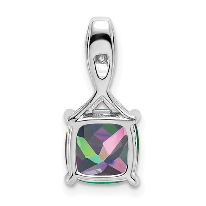 14k White Gold 8mm Cushion Mystic Fire Topaz and Diamond Pendant