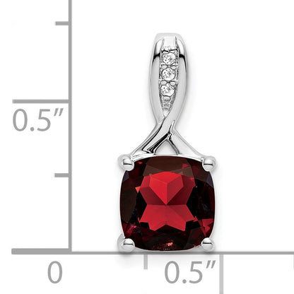 14k White Gold 8mm Cushion Garnet and Diamond Chain Slide