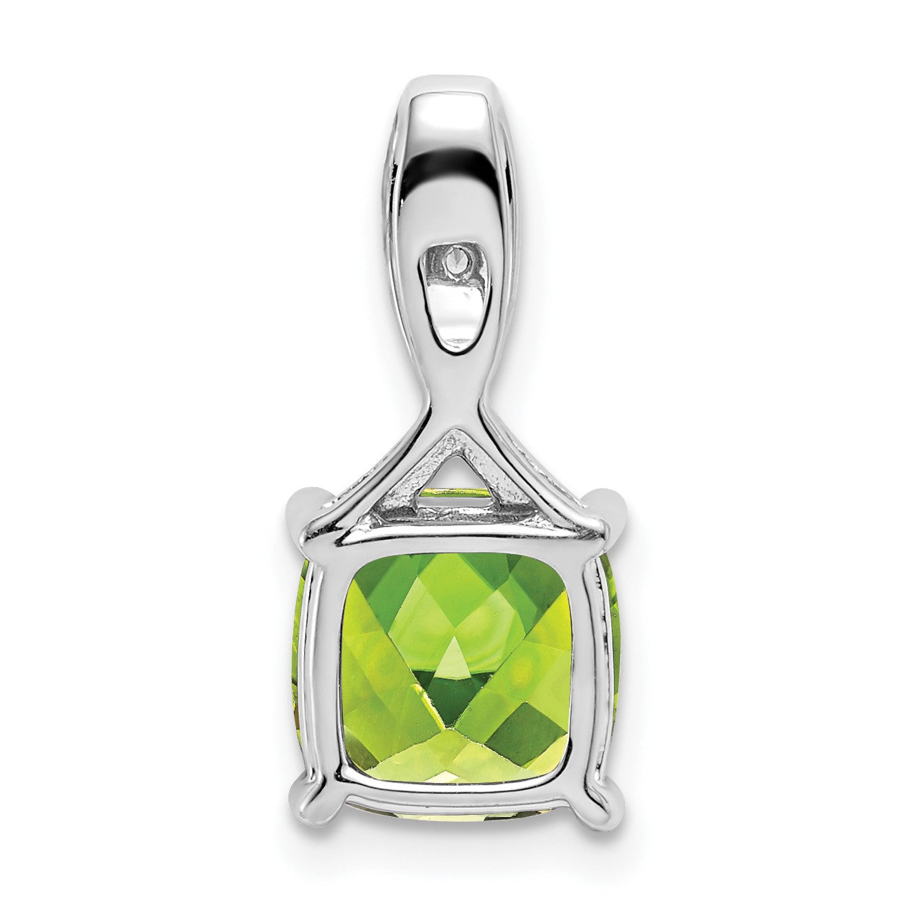 14k White Gold 8mm Cushion Peridot and Diamond Chain Slide