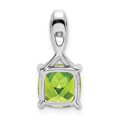 14k White Gold 8mm Cushion Peridot and Diamond Chain Slide