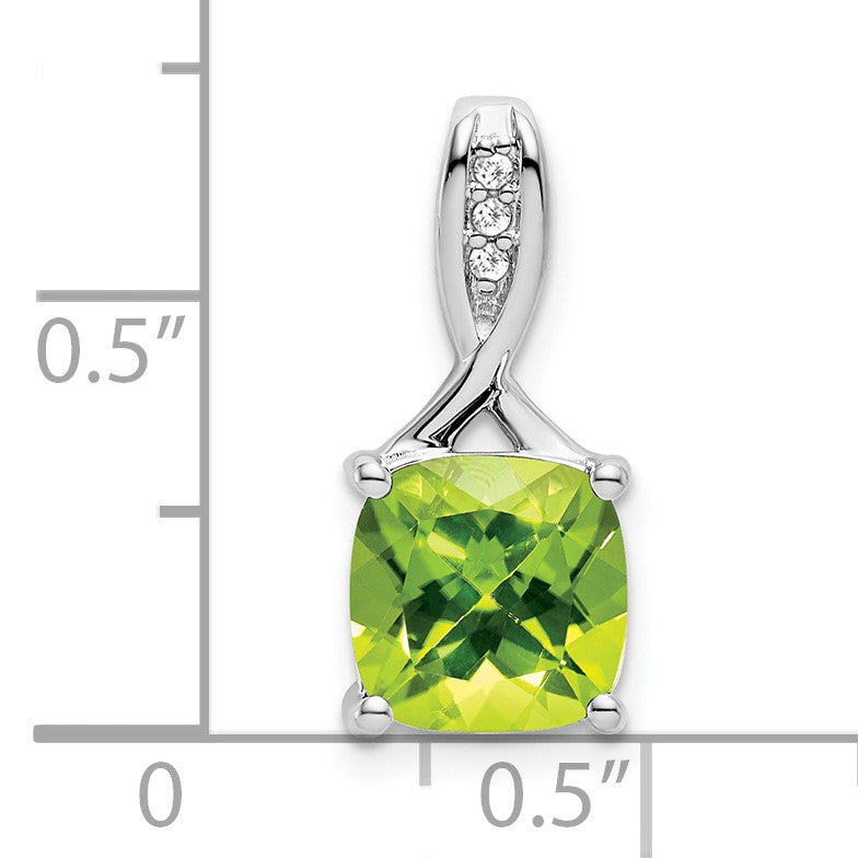 14k White Gold 8mm Cushion Peridot and Diamond Chain Slide