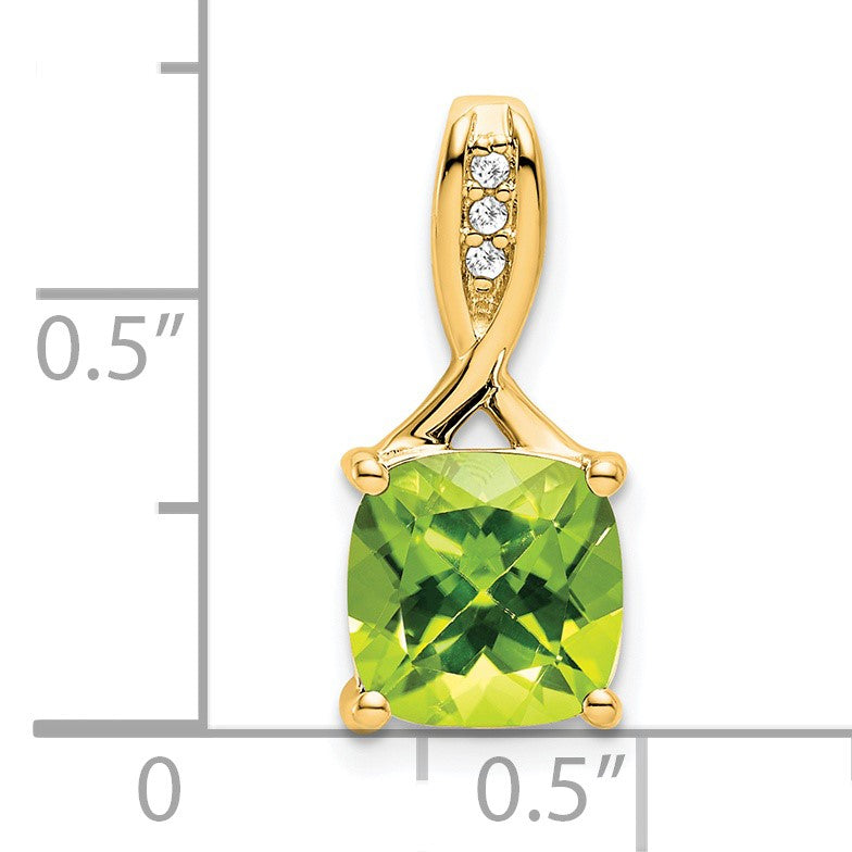 14k 8mm Cushion Peridot and Diamond Chain Slide