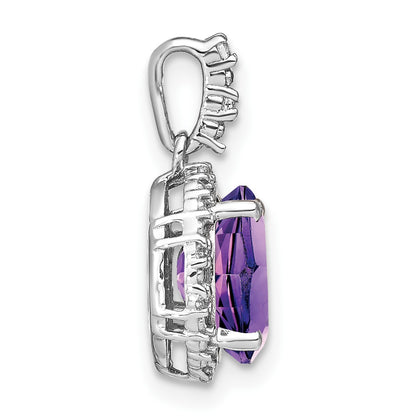 14k White Gold 9x7mm Oval Amethyst and Diamond Halo Pendant