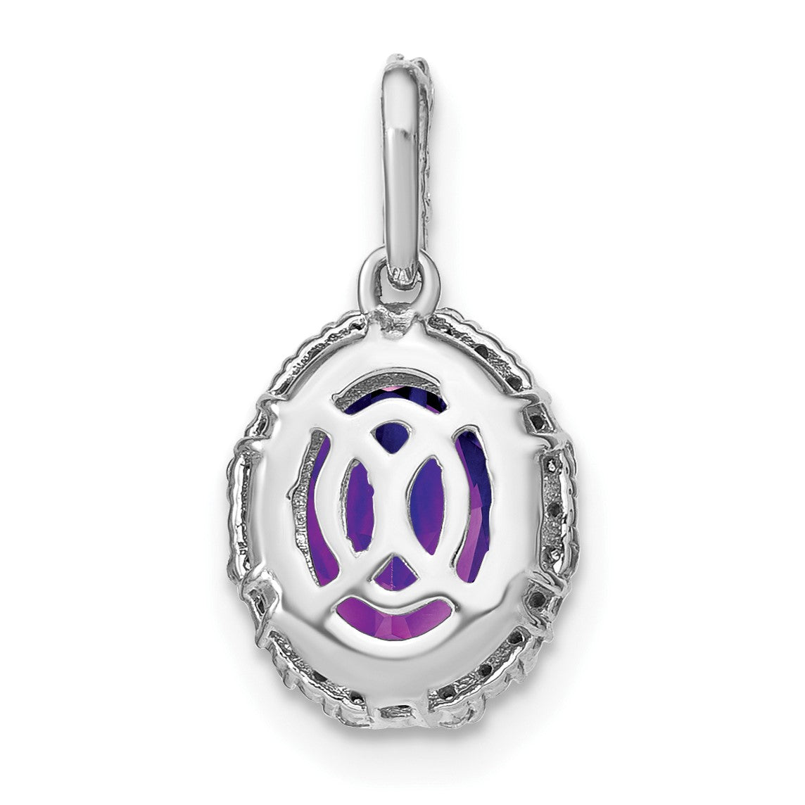 14k White Gold 9x7mm Oval Amethyst and Diamond Halo Pendant