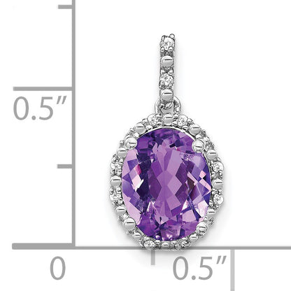 14k White Gold 9x7mm Oval Amethyst and Diamond Halo Pendant