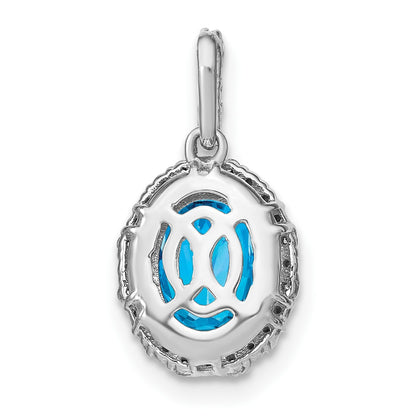 14k White Gold 9x7mm Oval Blue Topaz and Diamond Halo Pendant