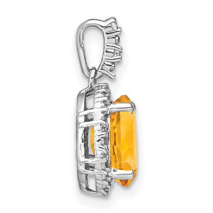 14k White Gold 9x7mm Oval Citrine and Diamond Halo Pendant