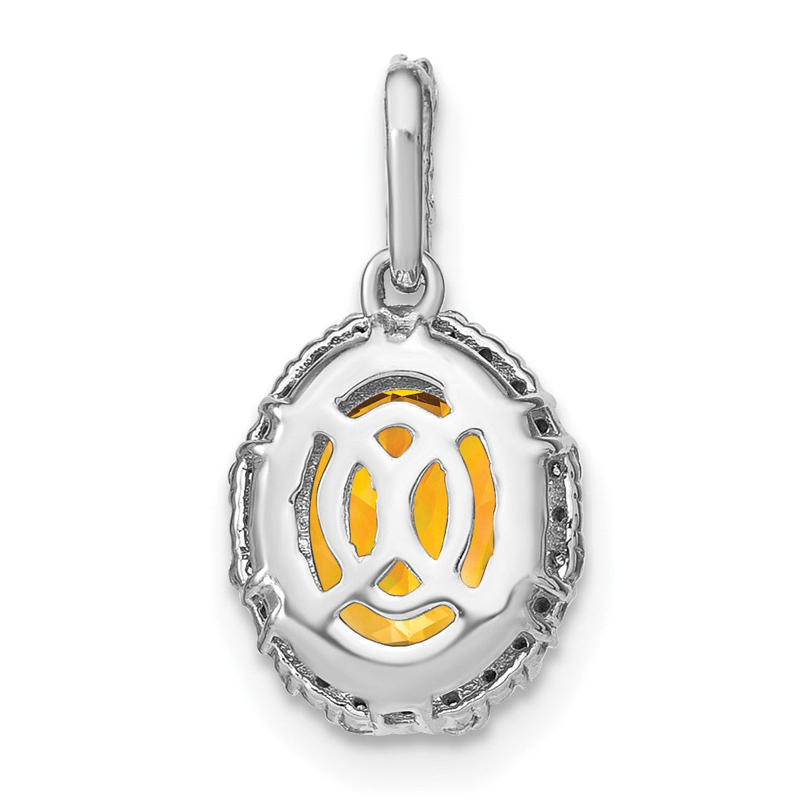 14k White Gold 9x7mm Oval Citrine and Diamond Halo Pendant