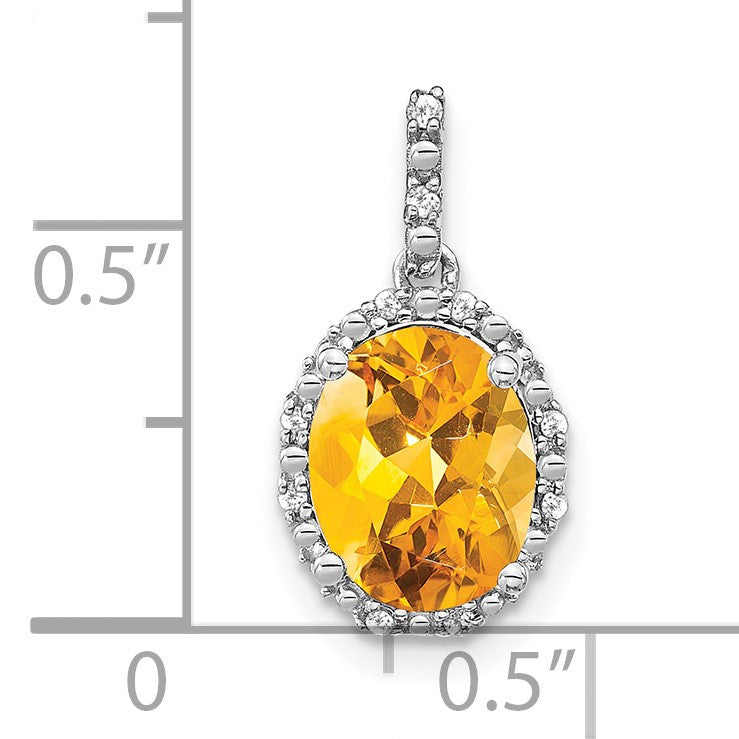 14k White Gold 9x7mm Oval Citrine and Diamond Halo Pendant