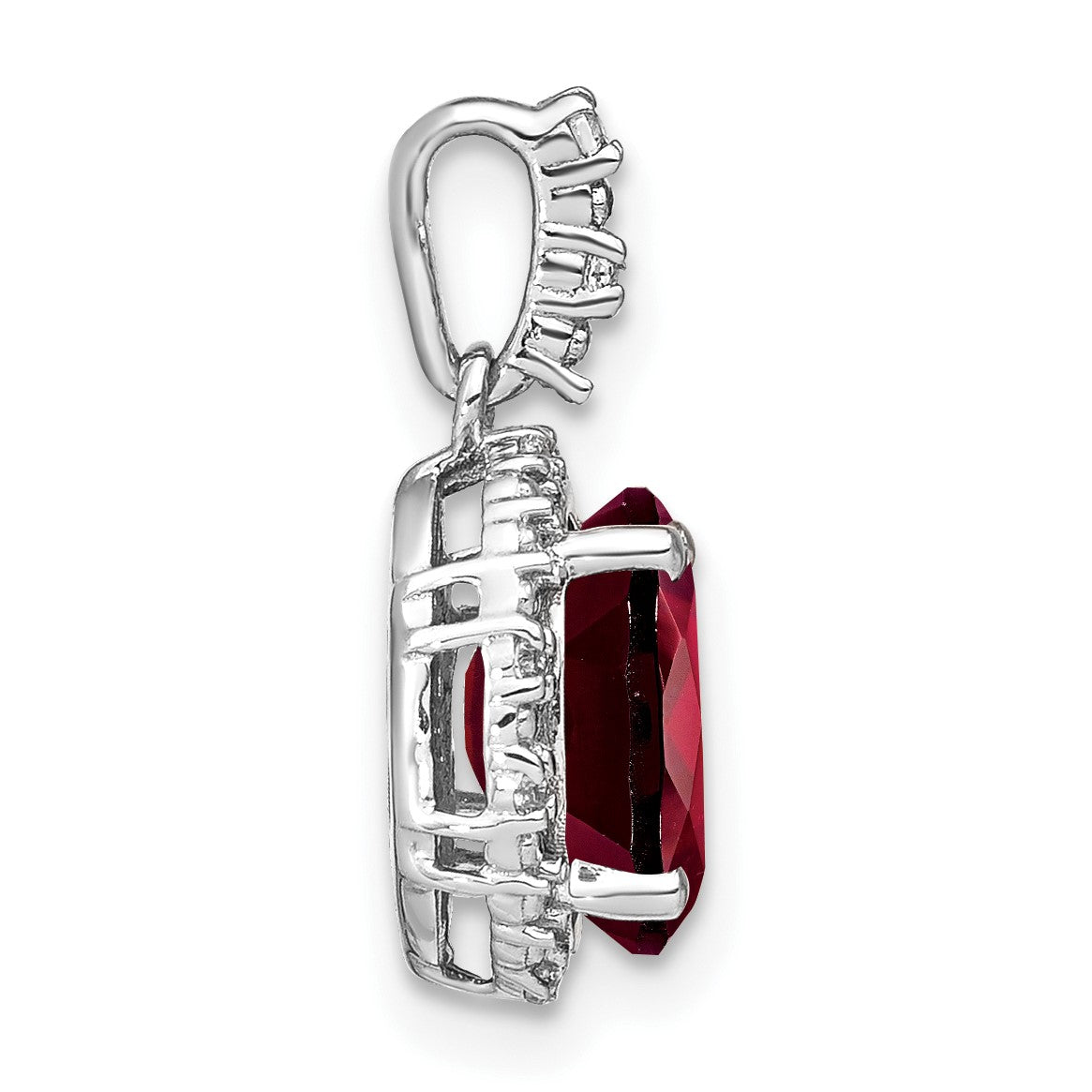 14k White Gold 9x7mm Oval Garnet and Diamond Halo Pendant