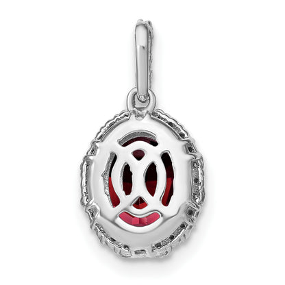 14k White Gold 9x7mm Oval Garnet and Diamond Halo Pendant