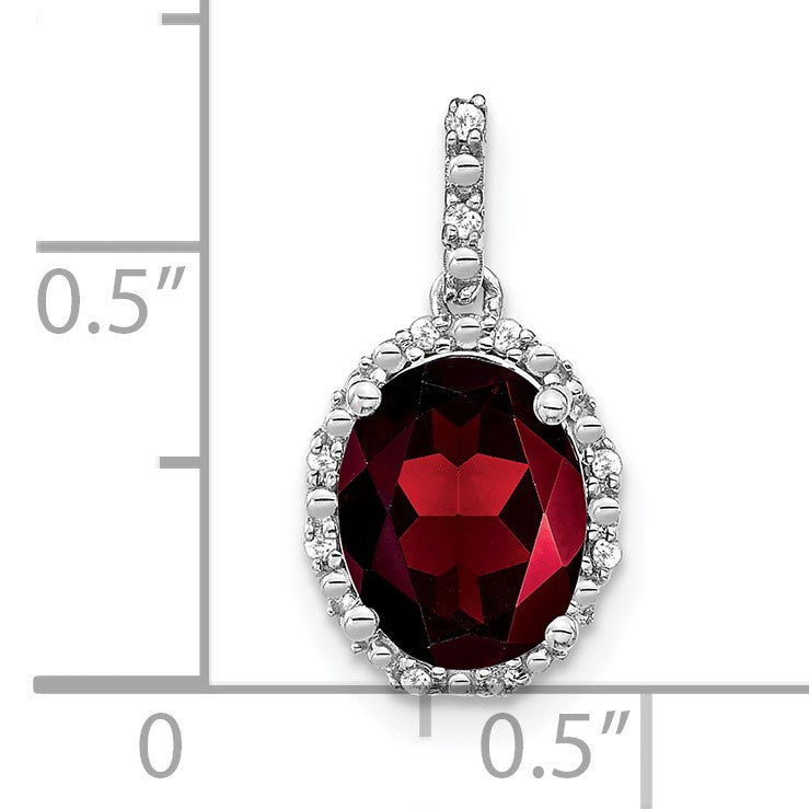 14k White Gold 9x7mm Oval Garnet and Diamond Halo Pendant