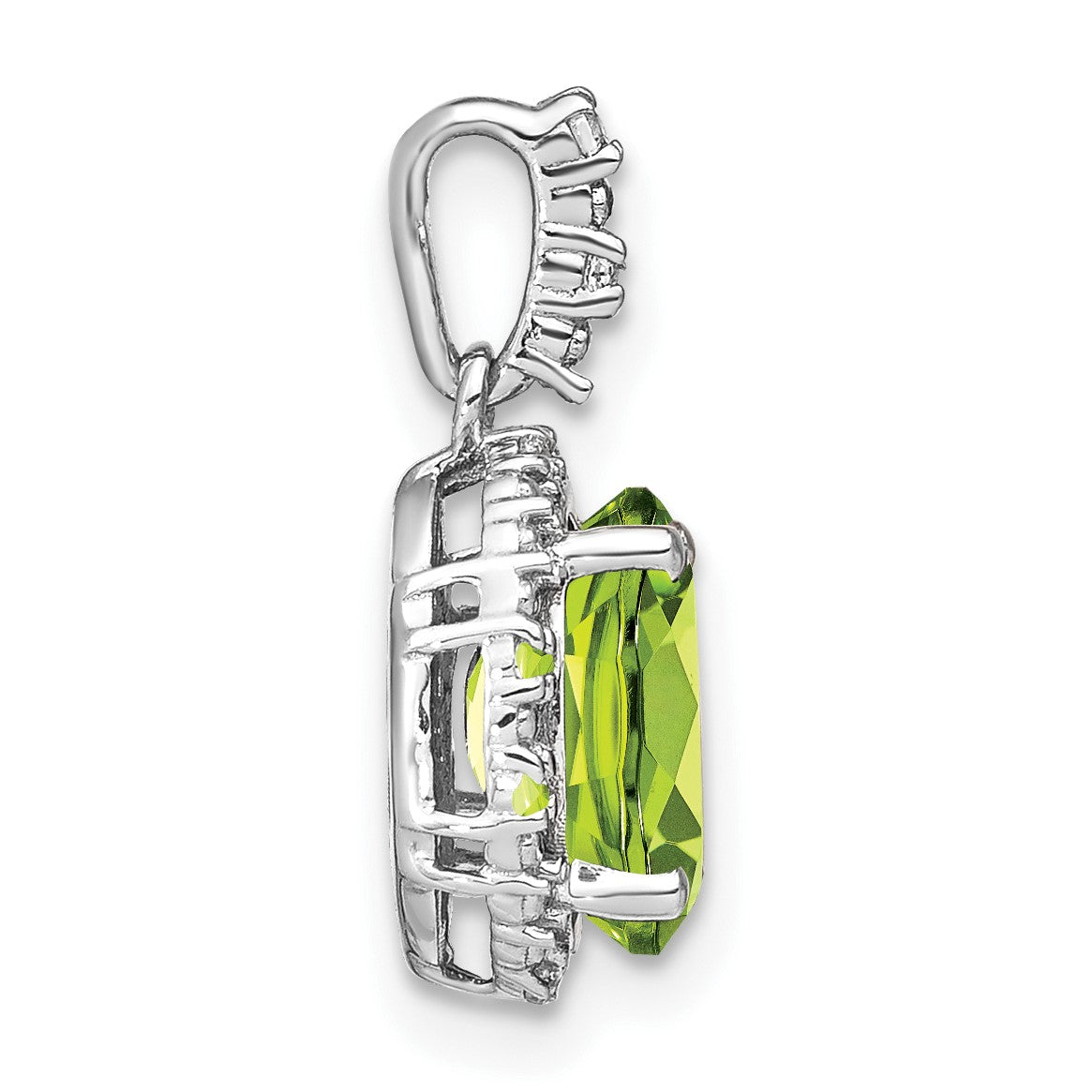 14k White Gold 9x7mm Oval Peridot and Diamond Halo Pendant