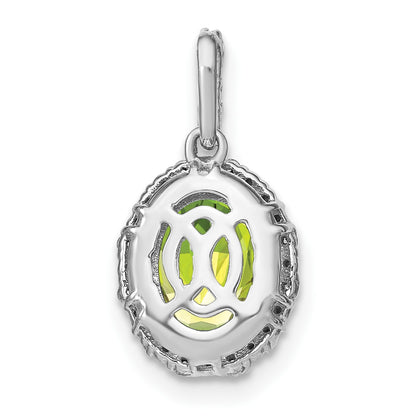 14k White Gold 9x7mm Oval Peridot and Diamond Halo Pendant