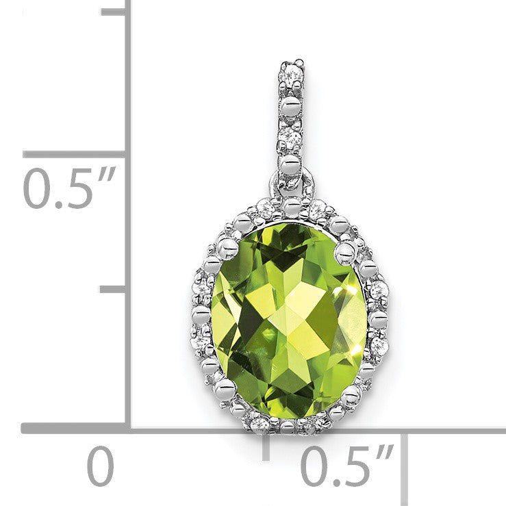 14k White Gold 9x7mm Oval Peridot and Diamond Halo Pendant