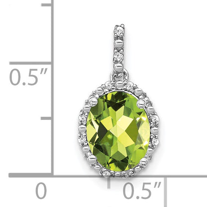 14k White Gold 9x7mm Oval Peridot and Diamond Halo Pendant
