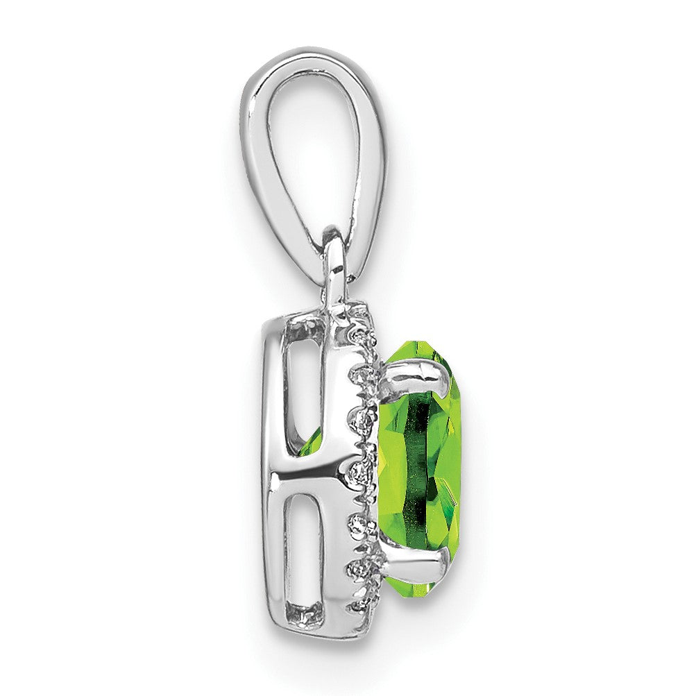 14k White Gold 6.5mm Round Peridot and Diamond Halo Pendant
